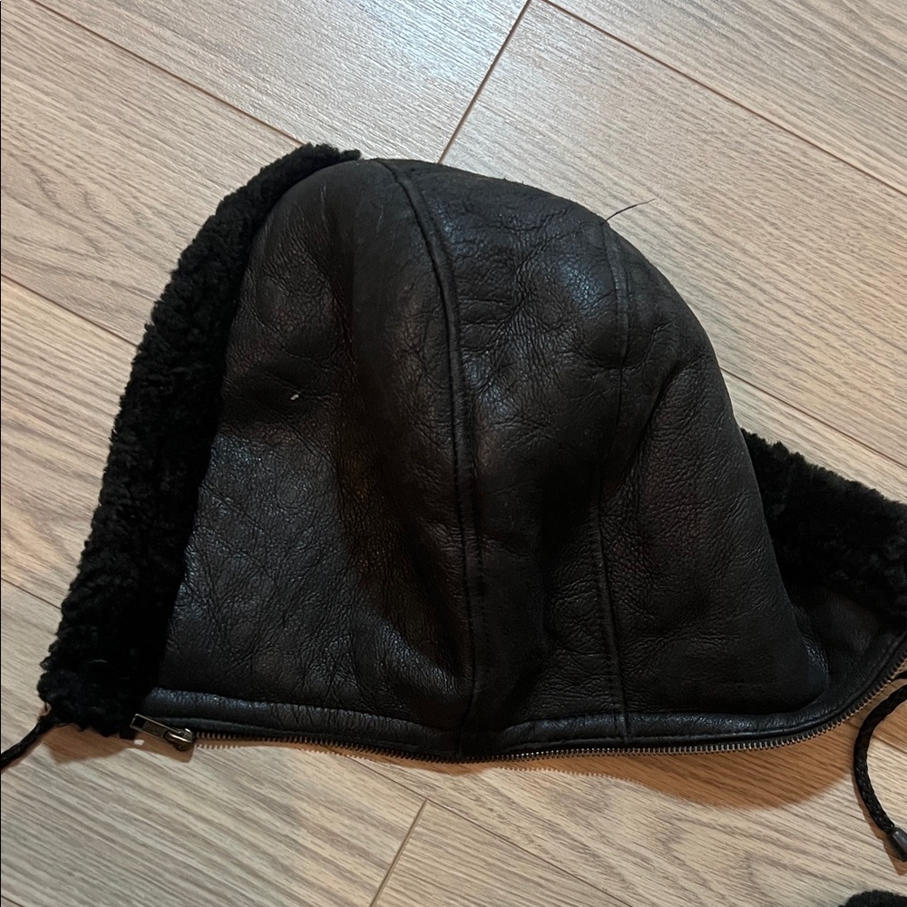 Black Shearling Leather Jacket with Removable Hood - Picture 10 of 11